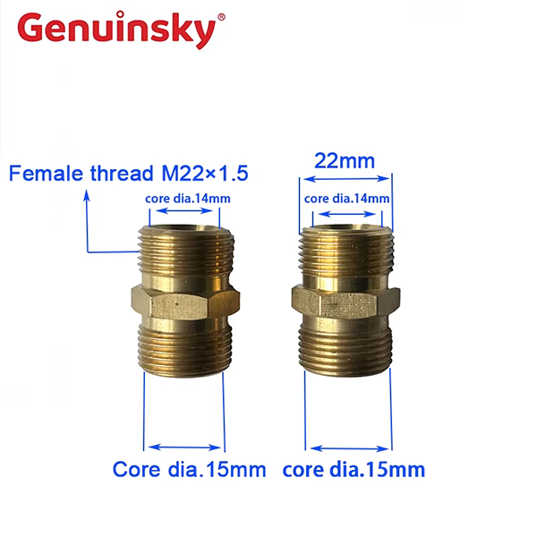 Mosiężny adapter węża wysokociśnieniowego M22 14/15 mm
